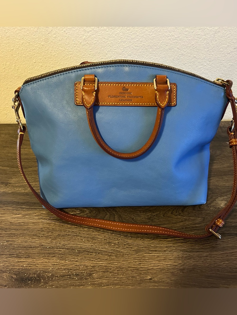 Dooney & Bourke Light Blue Vachetta Leather Satchel 2 Way Bag